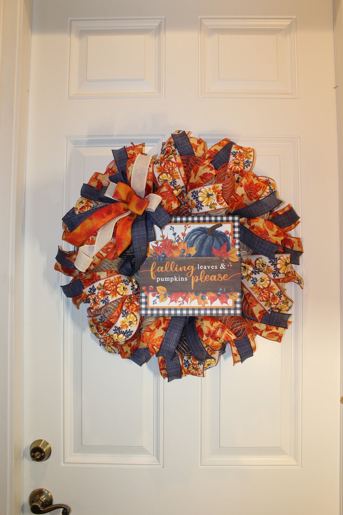 Fall Wreath, Farmhouse Pumpkin, Blue And Orange, Autumn Harvest Party, Thanksgiving Porch Decor