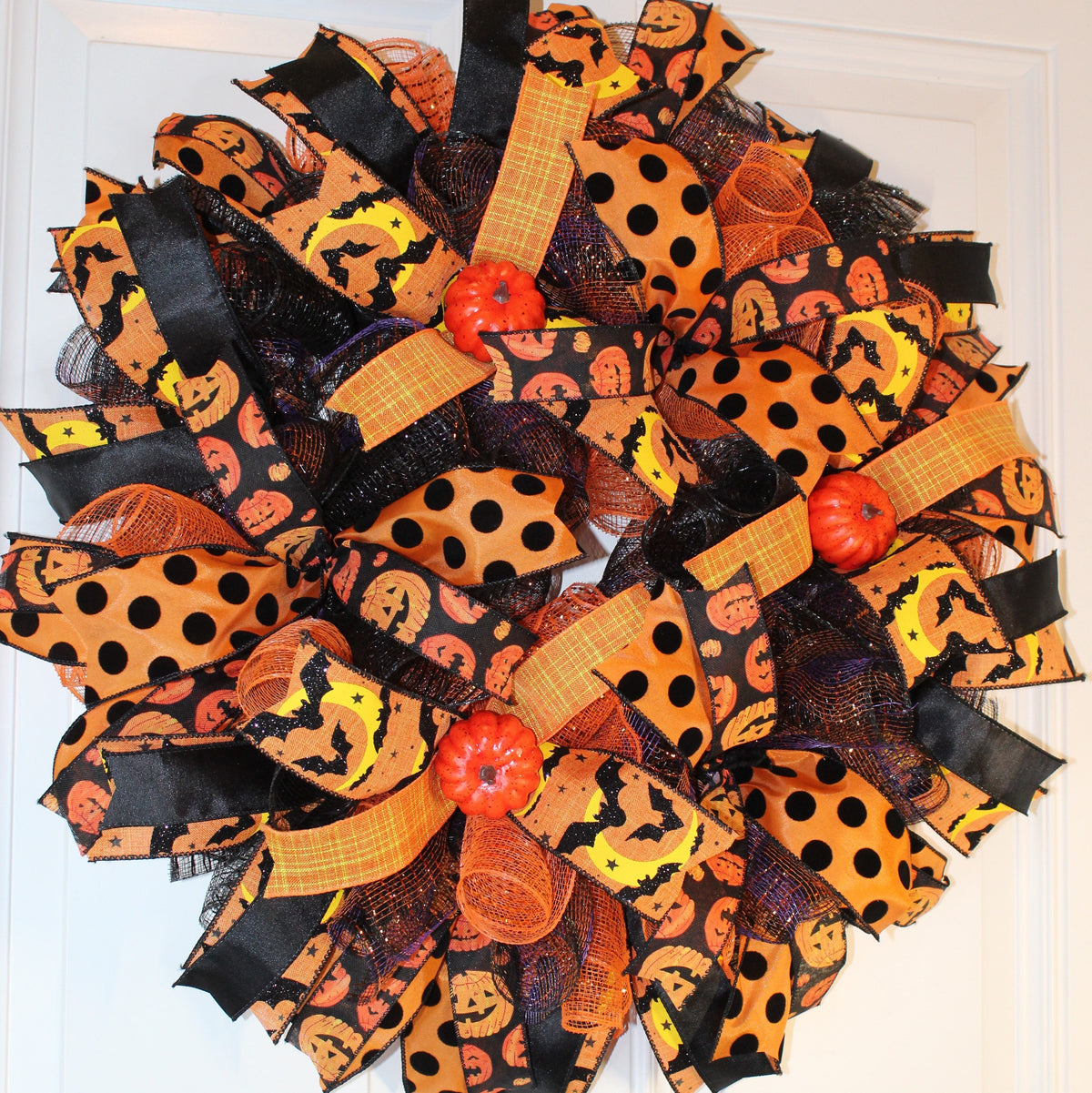 Halloween, Pumpkin Wreath, Fall wreath for front door, Double Doors Orange and black