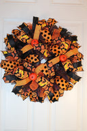 Halloween, Pumpkin Wreath, Fall wreath for front door, Double Doors Orange and black