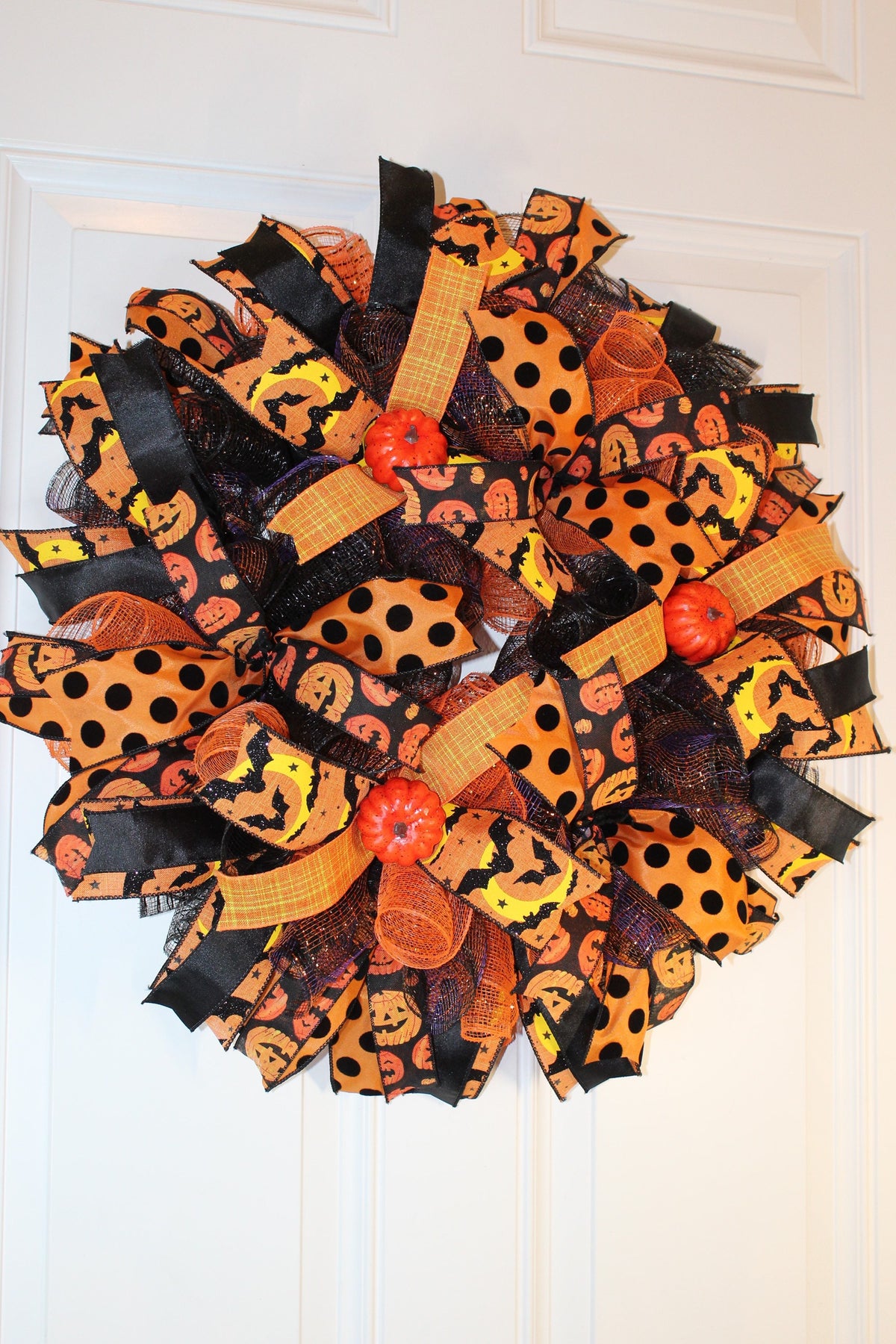Halloween, Pumpkin Wreath, Fall wreath for front door, Double Doors Orange and black