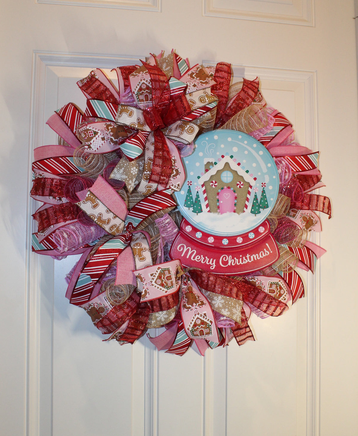 Gingerbread Snow Globe Christmas Wreath for front Door Decor for front door