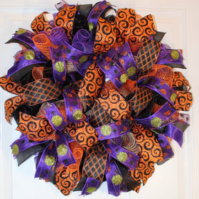 Glitzy Halloween Wreath / Purple Orange Black Wreath