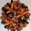 Halloween, Pumpkin Wreath, Fall wreath for front door, Double Doors Orange and black