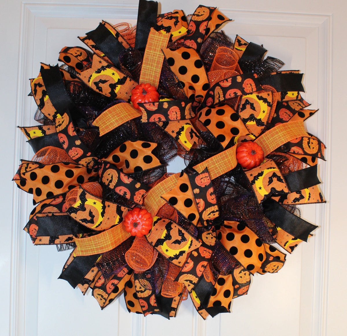 Halloween, Pumpkin Wreath, Fall wreath for front door, Double Doors Orange and black