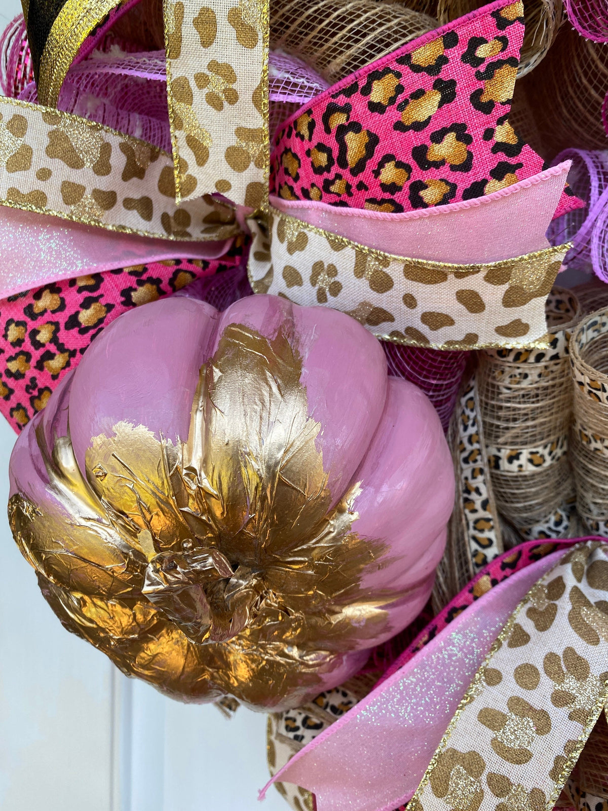 Breast Cancer Cheetah Wreath, Pink Ribbon Gift