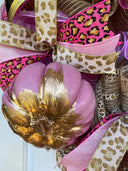 Breast Cancer Cheetah Wreath, Pink Ribbon Gift