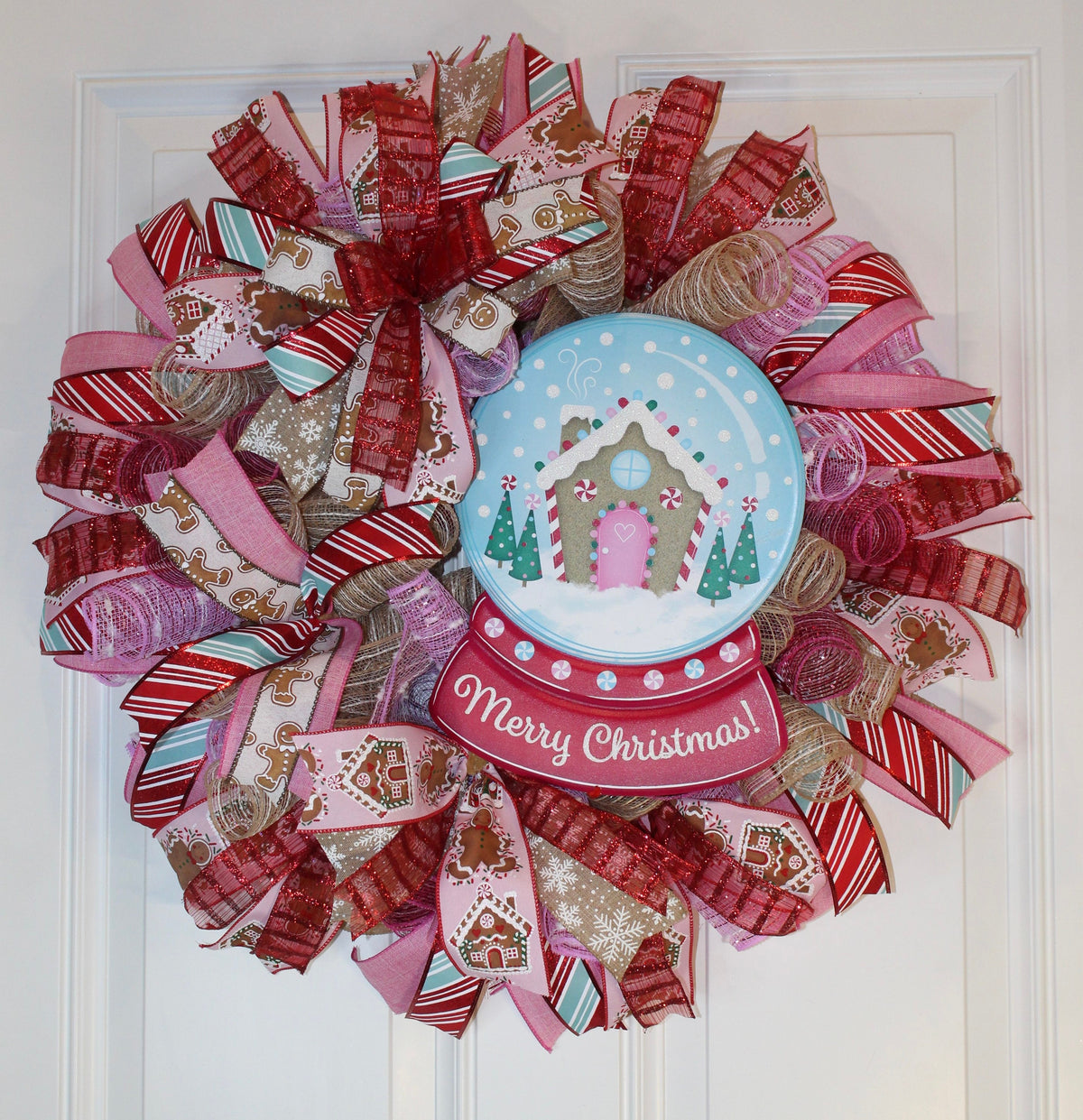 Gingerbread Snow Globe Christmas Wreath for front Door Decor for front door