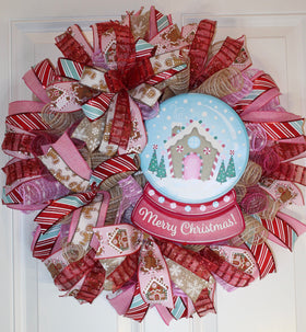 Gingerbread Snow Globe Christmas Wreath for front Door Decor for front door