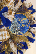 Elegant Blue and Gold Wreath Christmas Wreath