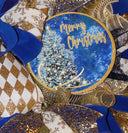 Elegant Blue and Gold Wreath Christmas Wreath