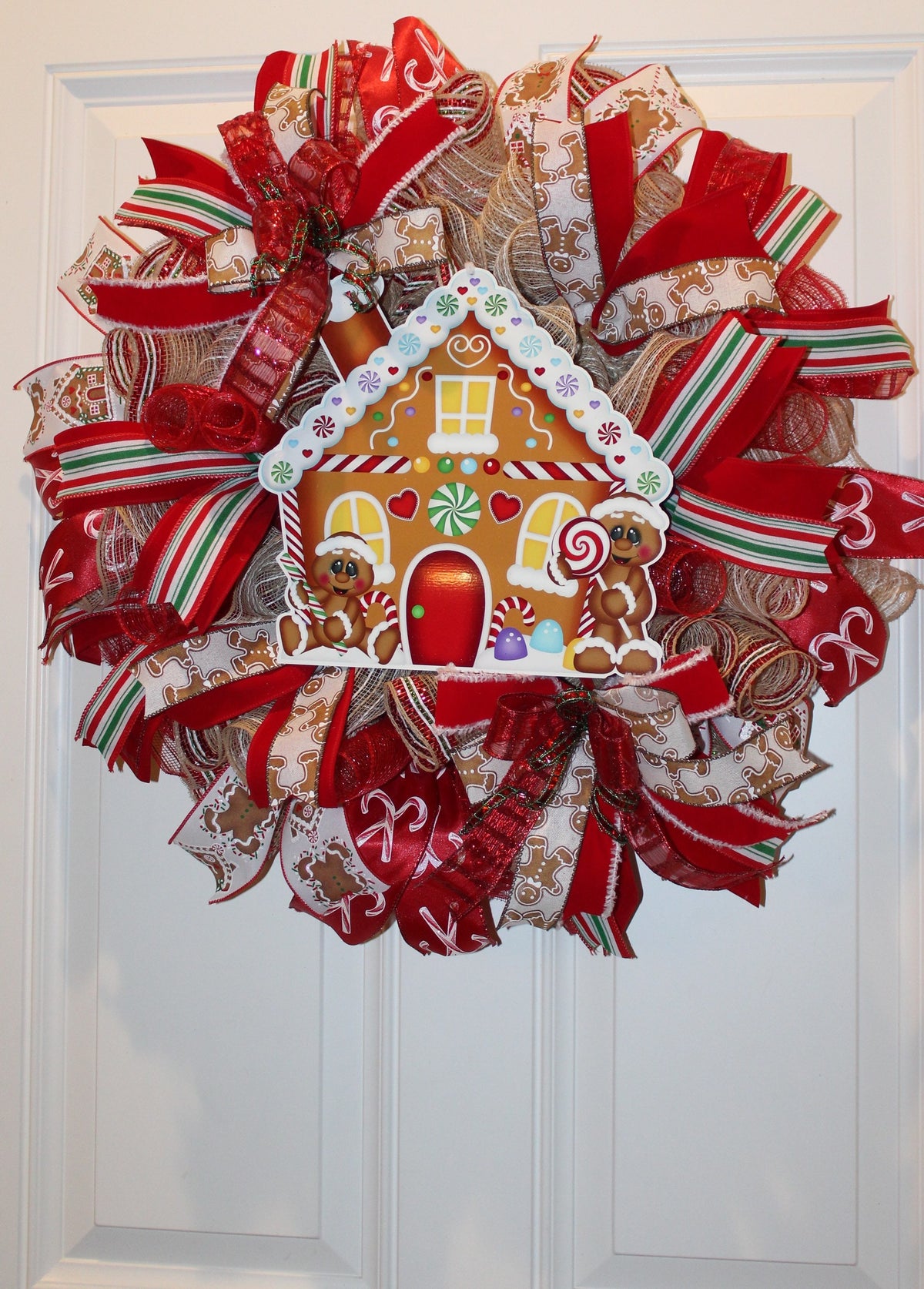 Christmas Wreath, Gingerbread Wreath, deco mesh wreath, Gingerbread House, Large Christmas Wreath for front door