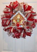Christmas Wreath, Gingerbread Wreath, deco mesh wreath, Gingerbread House, Large Christmas Wreath for front door