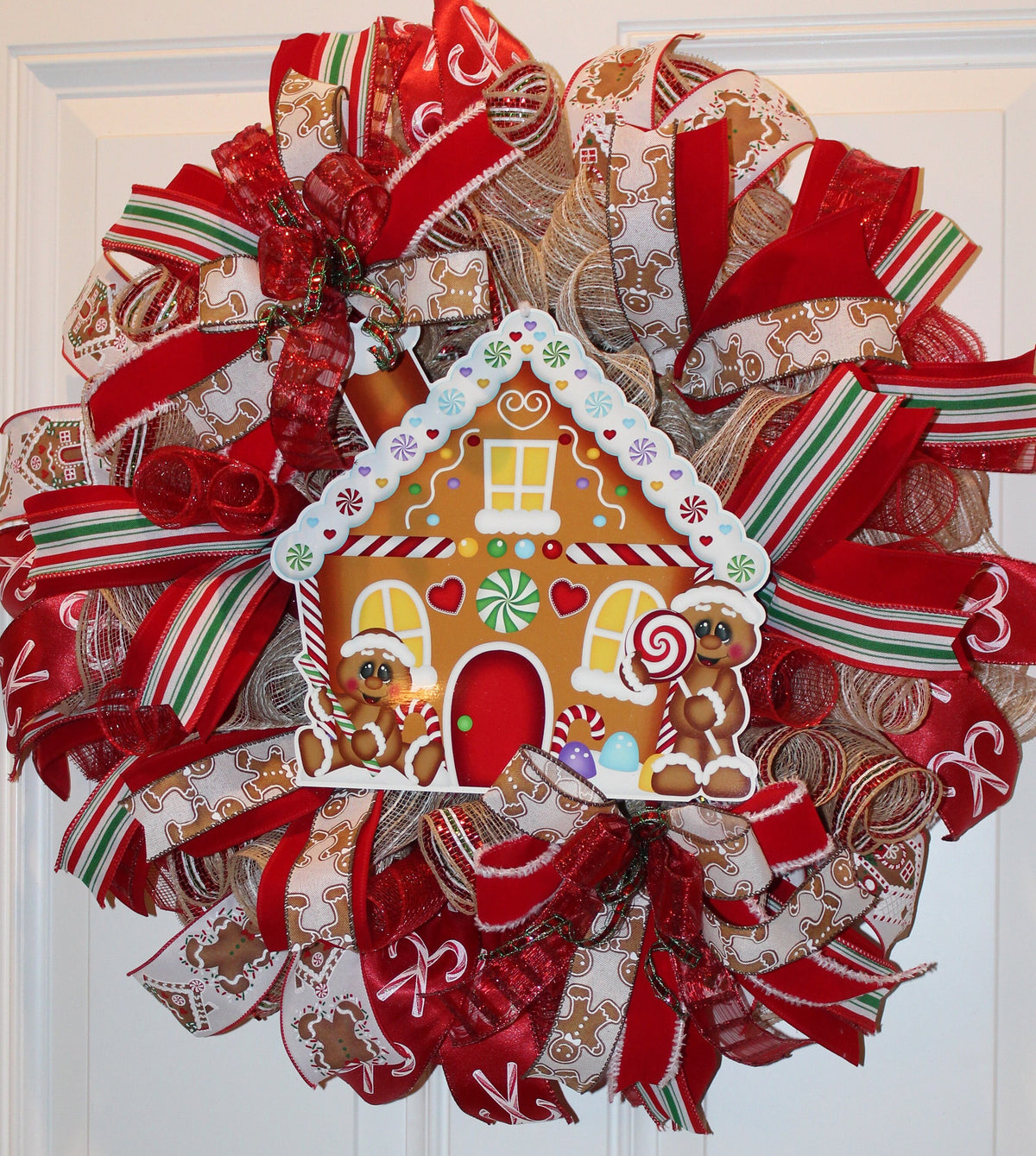Christmas Wreath, Gingerbread Wreath, deco mesh wreath, Gingerbread House, Large Christmas Wreath for front door