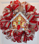 Christmas Wreath, Gingerbread Wreath, deco mesh wreath, Gingerbread House, Large Christmas Wreath for front door