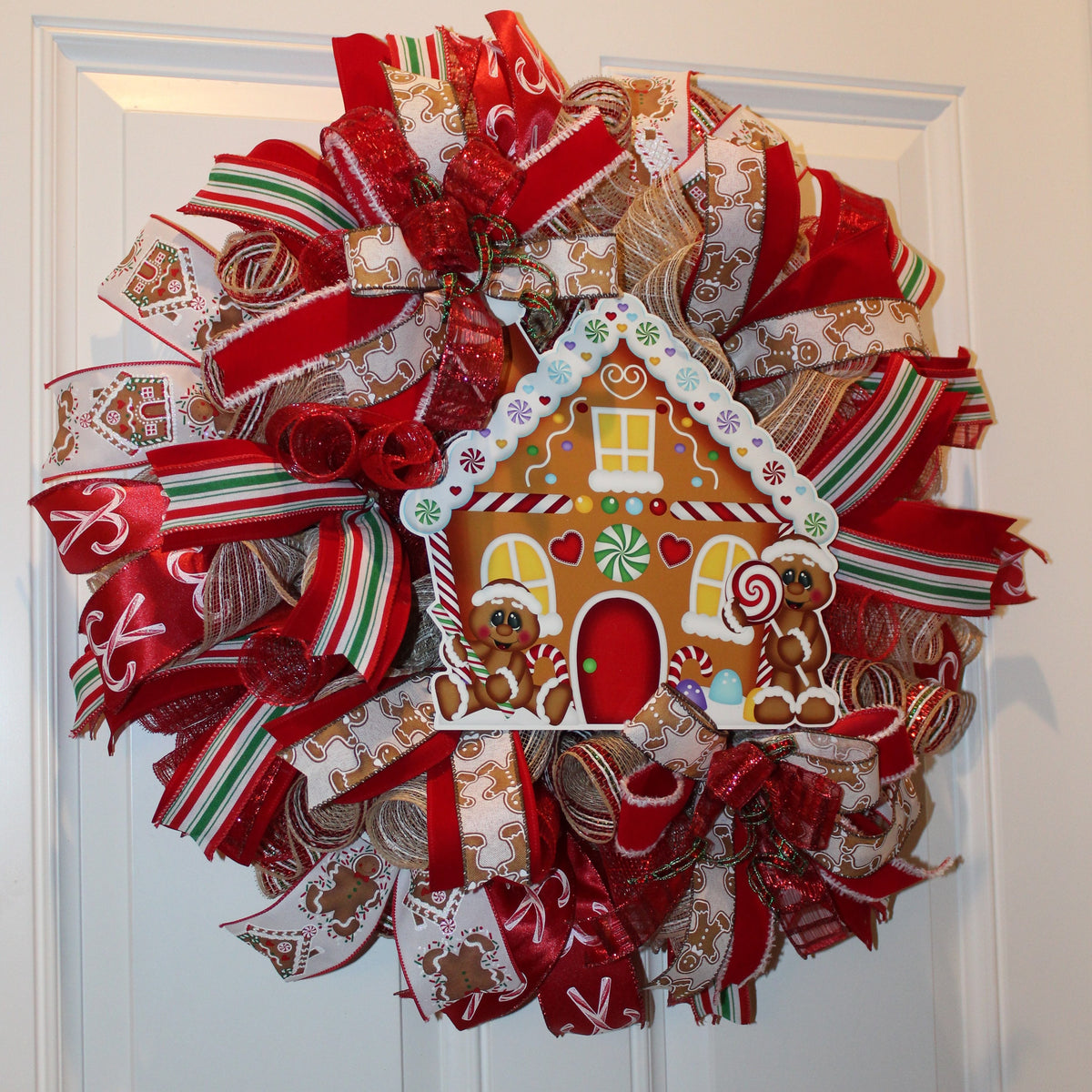 Christmas Wreath, Gingerbread Wreath, deco mesh wreath, Gingerbread House, Large Christmas Wreath for front door