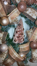 Lighted Rose Gold Wreath, Christmas Ornament Wreath, Holiday Porch Decor