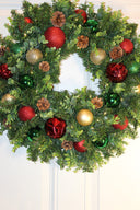 Lighted Christmas Ornament Wreath: Red, Green & Gold Holiday Decor