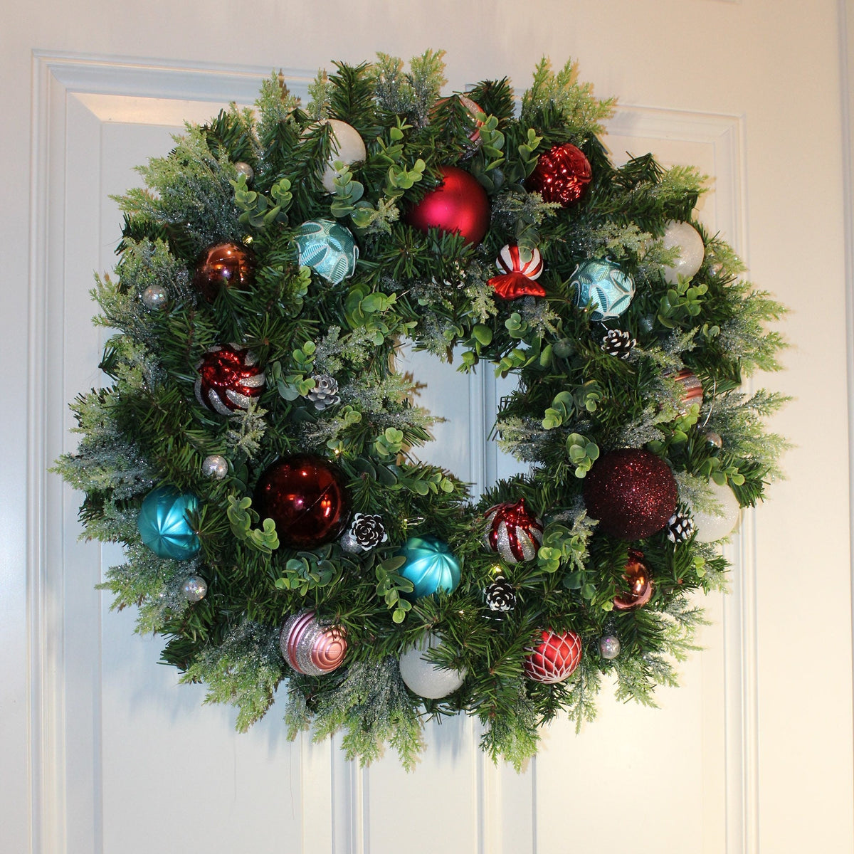Lighted Christmas Wreath, Ornament Wreath, Winter Porch Decor, Candy Land