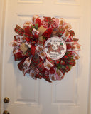 Gingerbread Kisses Christmas Wreath: Candy Cane & Plaid Ribbons