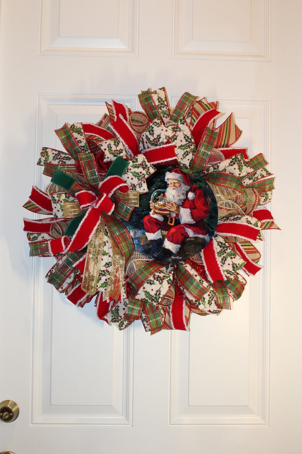 Christmas Wreath, Nativity, Santa Snow Globe, Double Door, deco mesh wreath, Winter Wreath for front door