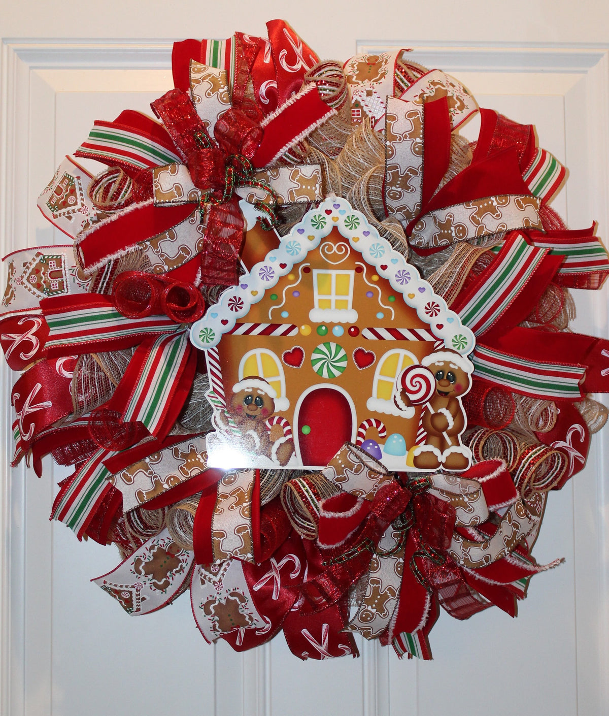 Christmas Wreath, Gingerbread Wreath, deco mesh wreath, Gingerbread House, Large Christmas Wreath for front door