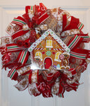 Christmas Wreath, Gingerbread Wreath, deco mesh wreath, Gingerbread House, Large Christmas Wreath for front door