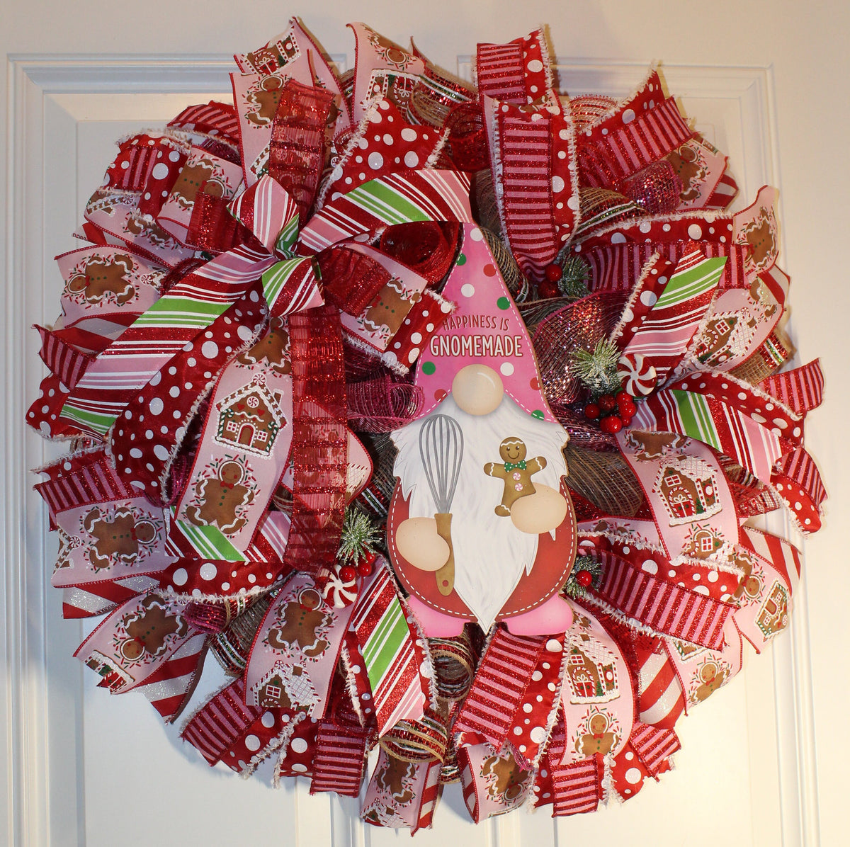 Gingerbread Wreath, Christmas Decor, Gnome, Door, Christmas deco mesh wreath, Gingerbread bakery, Large Christmas Wreath for front door