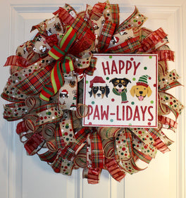 Dog Lover Christmas Wreath / Happy Paw-lidays,