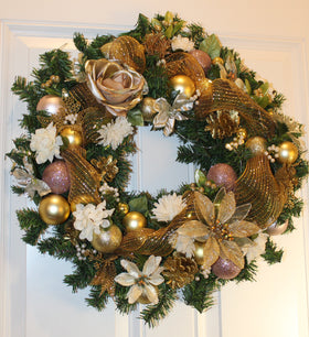 Lighted Rose Gold Holiday Wreath