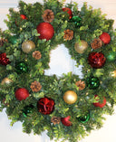 Lighted Christmas Ornament Wreath: Red, Green & Gold Holiday Decor