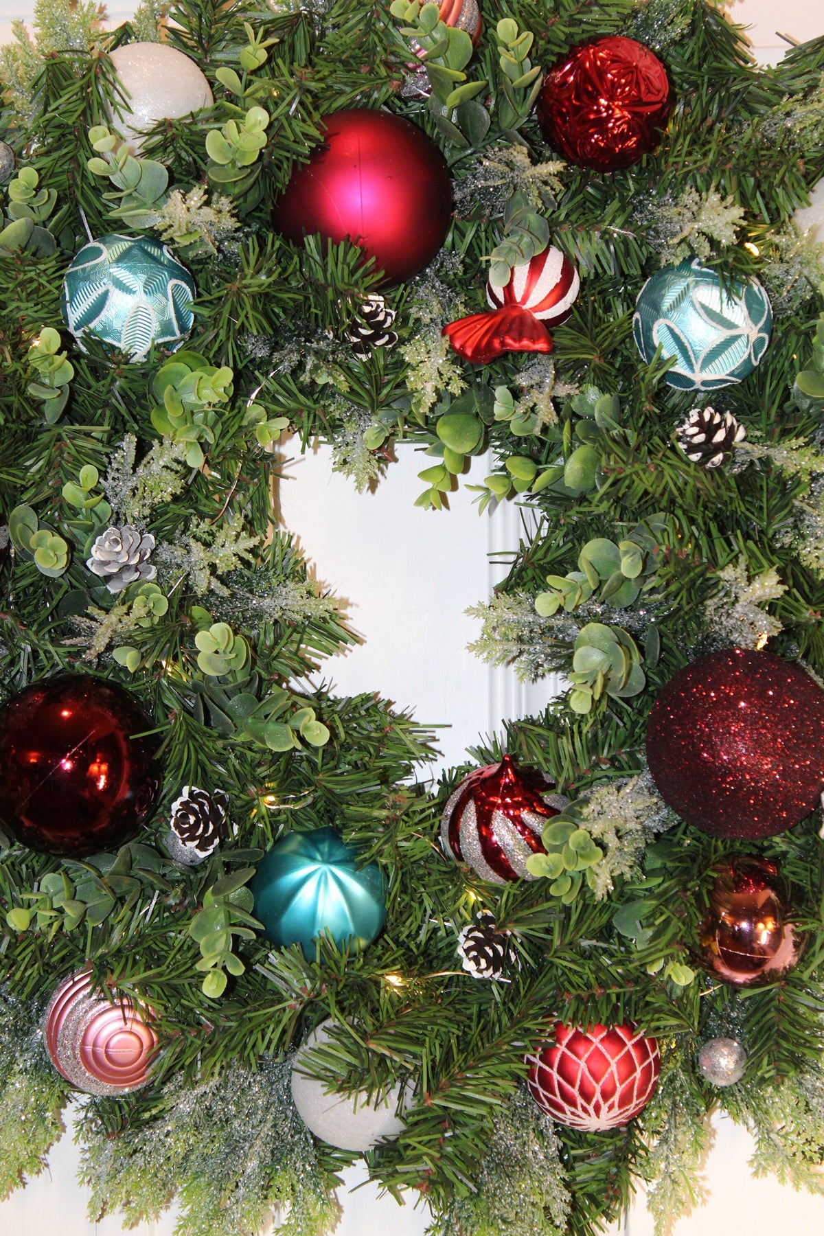 Lighted Christmas Wreath, Ornament Wreath, Winter Porch Decor, Candy Land