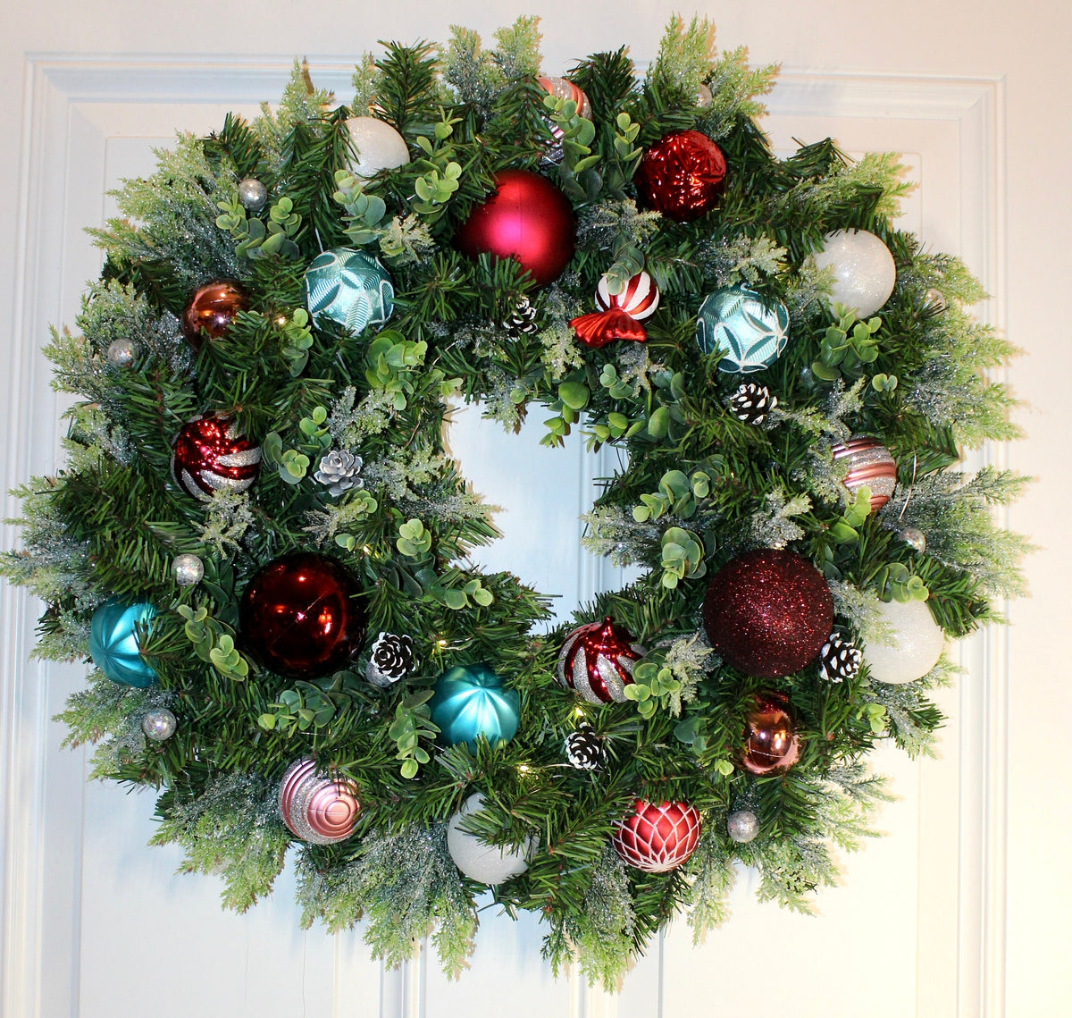 Lighted Christmas Wreath, Ornament Wreath, Winter Porch Decor, Candy Land