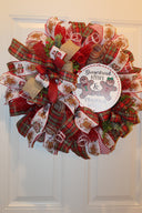 Gingerbread Kisses Christmas Wreath: Candy Cane & Plaid Ribbons
