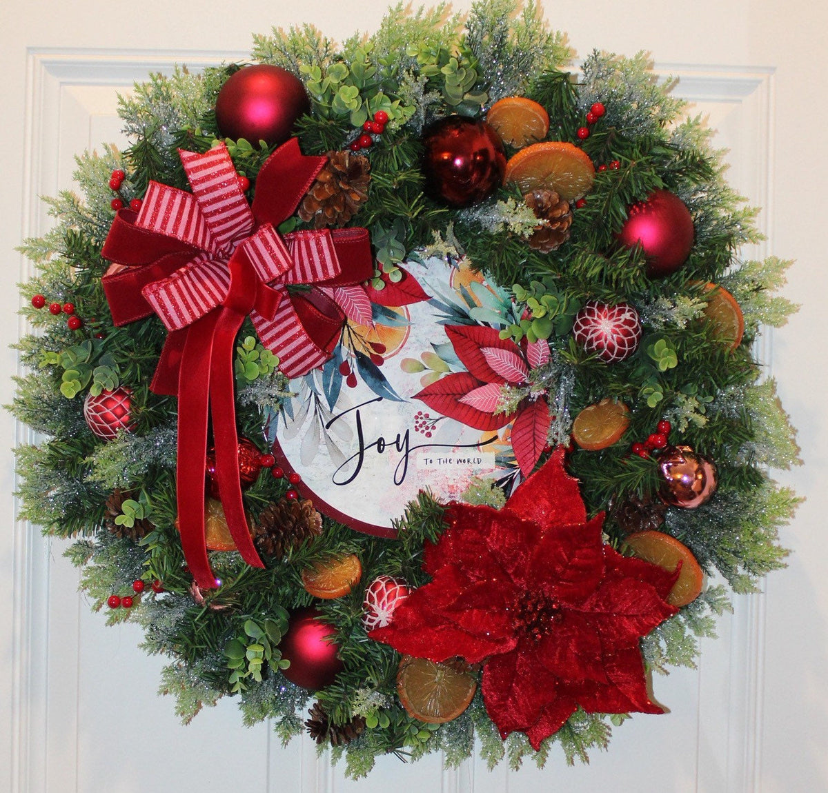 Lighted Poinsettia Williamsburg Inspired Christmas Ornament Wreath