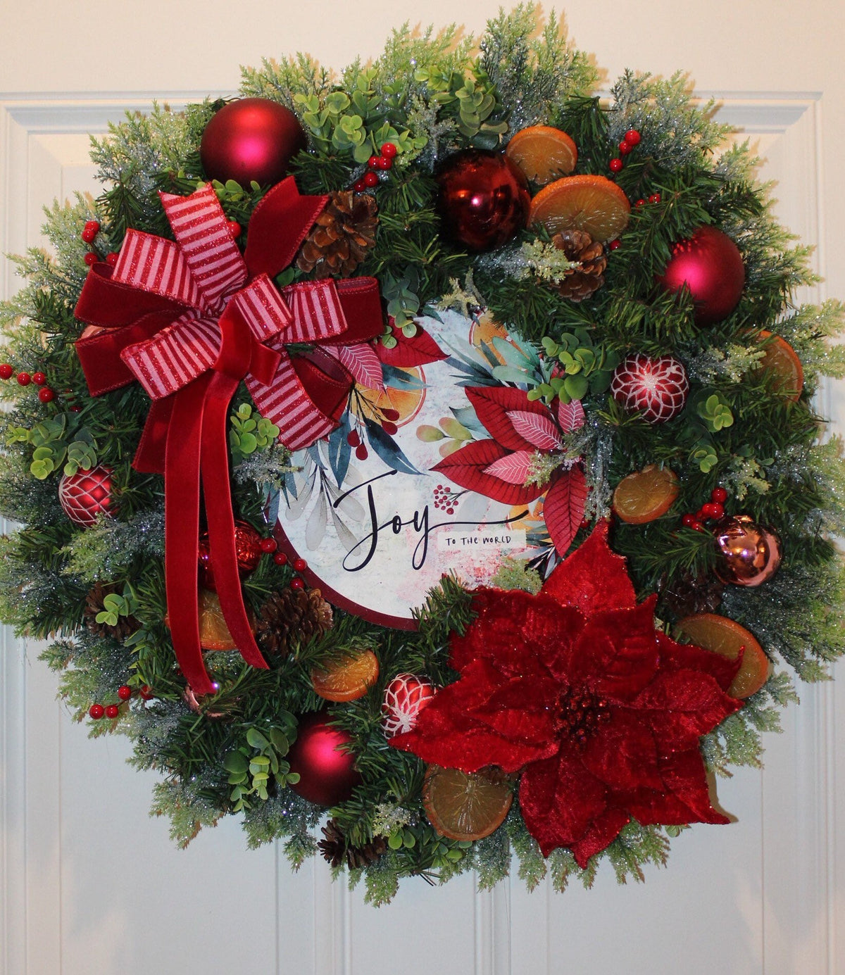 Lighted Poinsettia Williamsburg Inspired Christmas Ornament Wreath