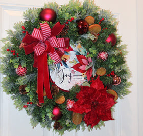 Lighted Poinsettia Williamsburg Inspired Christmas Ornament Wreath