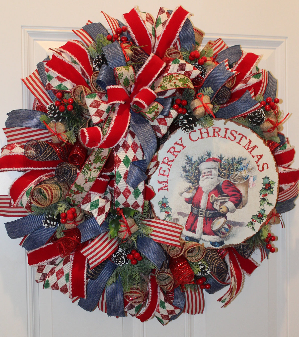 XL Santa Christmas Wreath, Winter Wreath, Holiday Decor, Winter Wreath for front door