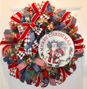 XL Santa Christmas Wreath: Rustic Holiday Front Door Decor