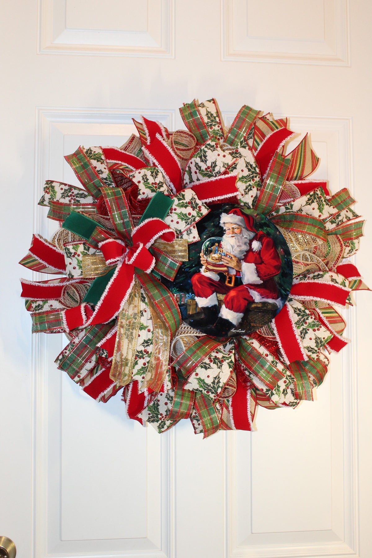 Christmas Wreath, Nativity, Santa Snow Globe, Double Door, deco mesh wreath, Winter Wreath for front door