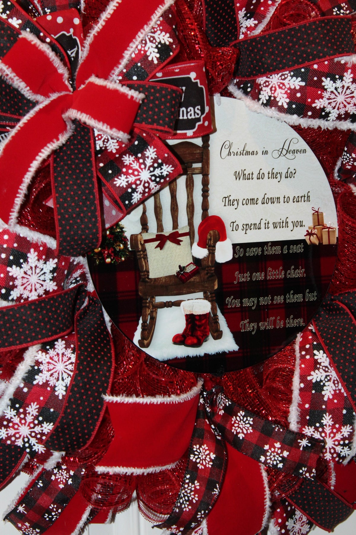 Christmas in Heaven Wreath: Buffalo Check Deco Mesh, Sympathy Gift