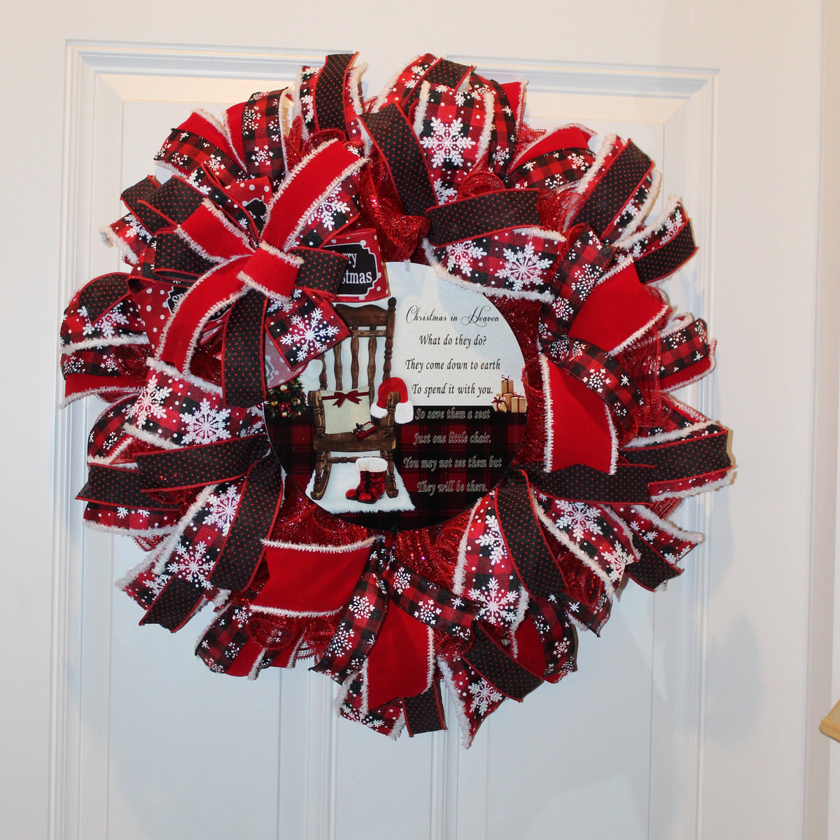 Christmas in Heaven Wreath: Buffalo Check Deco Mesh, Sympathy Gift