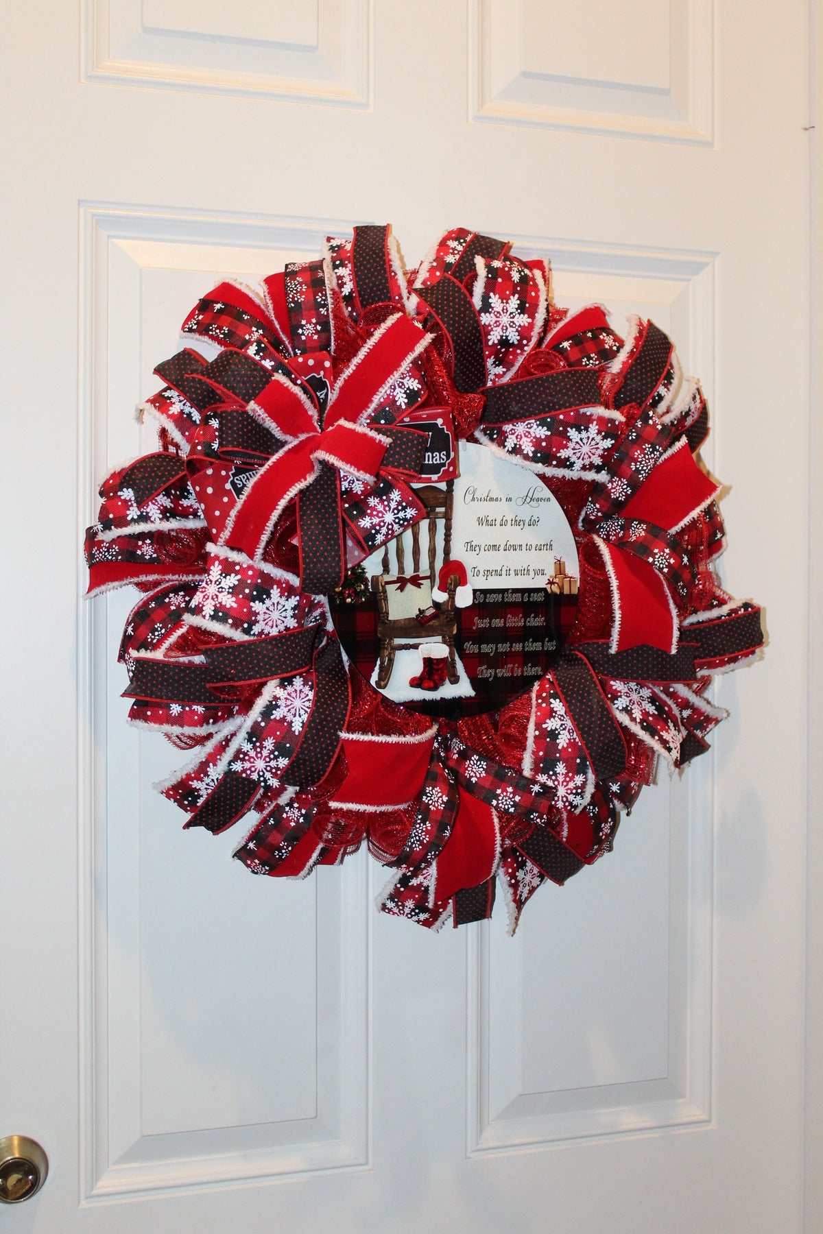 Christmas in Heaven Wreath: Buffalo Check Deco Mesh, Sympathy Gift