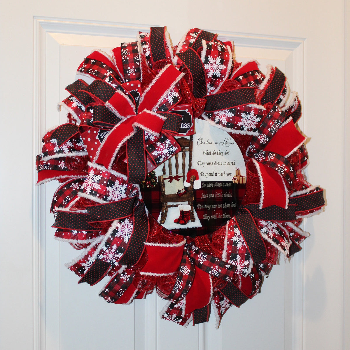 Christmas in Heaven Wreath: Buffalo Check Deco Mesh, Sympathy Gift