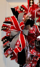 Red and Black Harlequin Christmas Wreath: Cardinal Holiday Decor