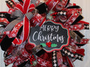 Red and Black Harlequin Christmas Wreath: Cardinal Holiday Decor