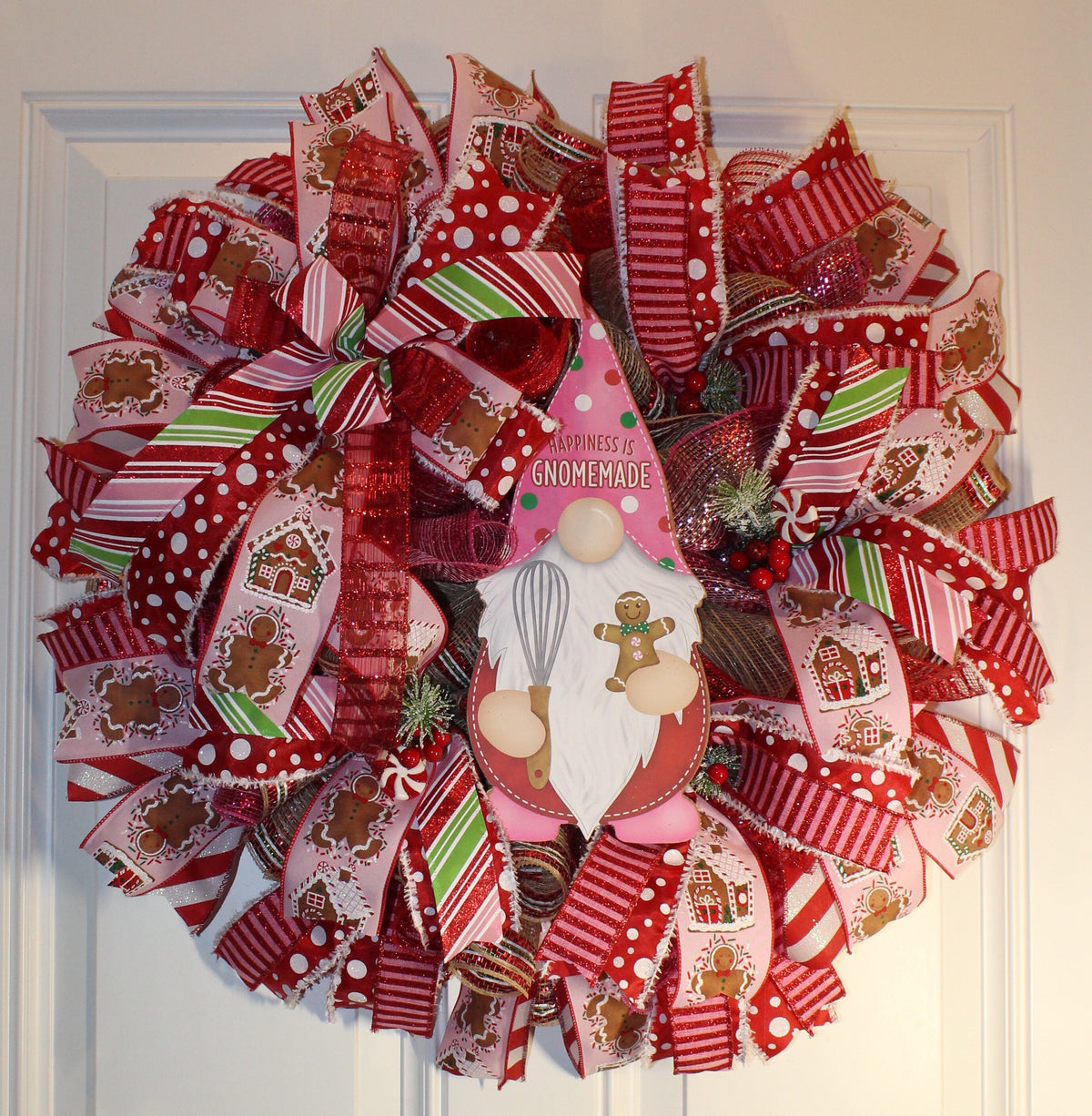 Gingerbread Wreath, Christmas Decor, Gnome, Door, Christmas deco mesh wreath, Gingerbread bakery, Large Christmas Wreath for front door