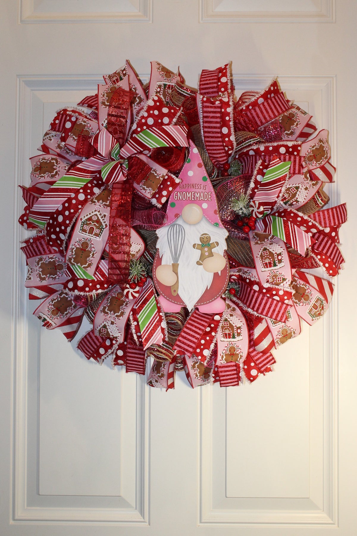 Gingerbread Wreath, Christmas Decor, Gnome, Door, Christmas deco mesh wreath, Gingerbread bakery, Large Christmas Wreath for front door