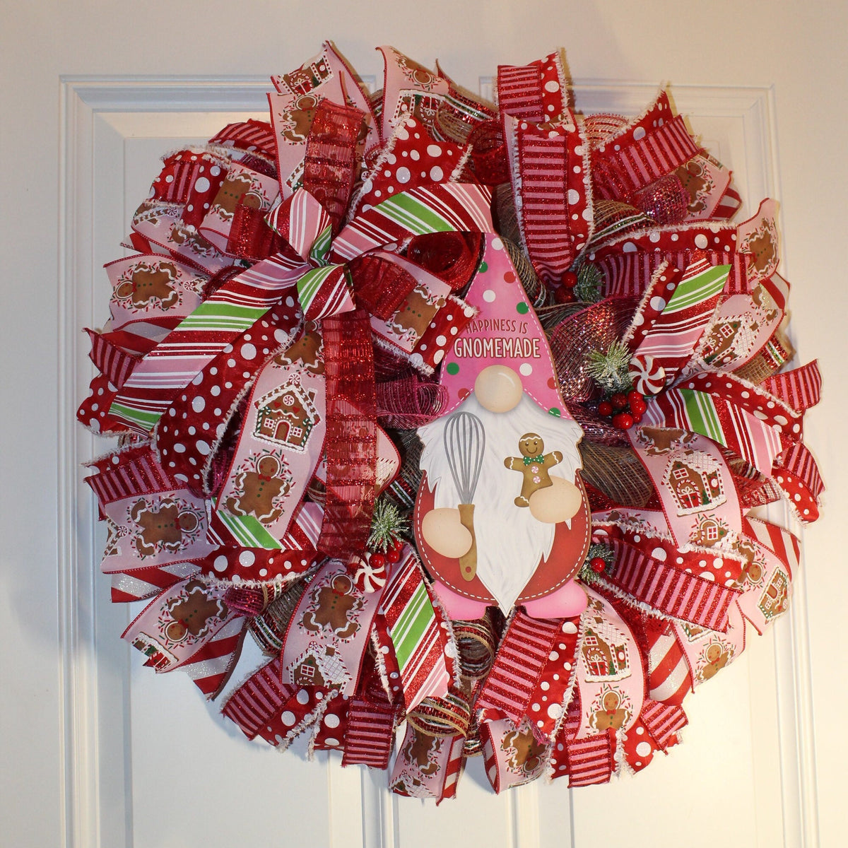 Gingerbread Wreath, Christmas Decor, Gnome, Door, Christmas deco mesh wreath, Gingerbread bakery, Large Christmas Wreath for front door