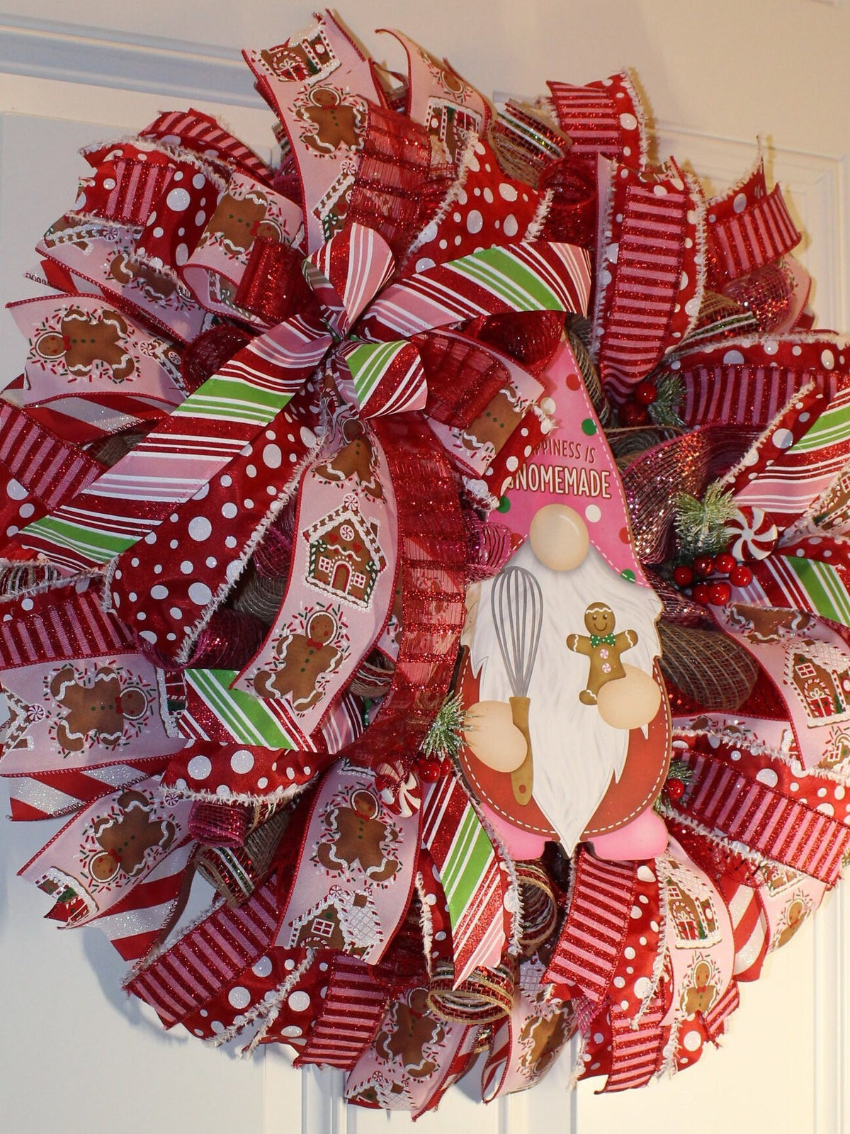 Gingerbread Wreath, Christmas Decor, Gnome, Door, Christmas deco mesh wreath, Gingerbread bakery, Large Christmas Wreath for front door