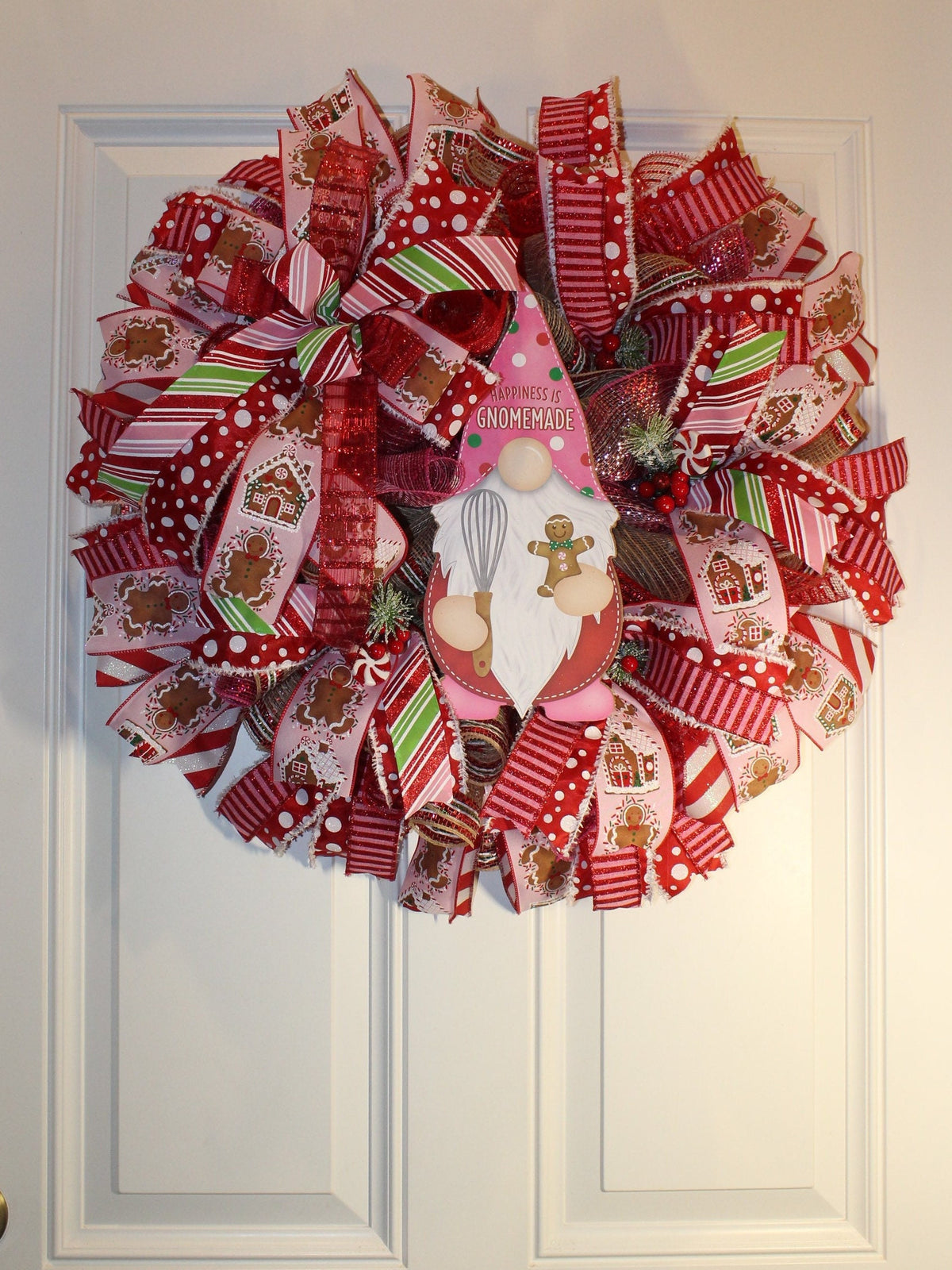 Gingerbread Wreath, Christmas Decor, Gnome, Door, Christmas deco mesh wreath, Gingerbread bakery, Large Christmas Wreath for front door